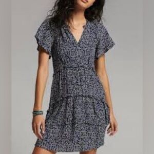 Anthropologie Ruffle Sleeve Tiered Dress XS